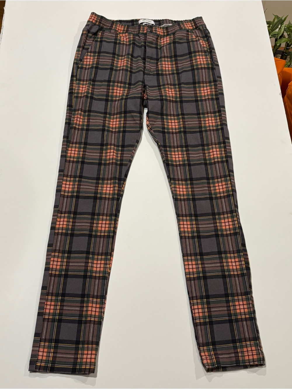 Urban Outfitters Gray Plaid Cropped Pants with Orange Accents